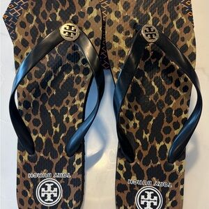 Tory Burch Leopard Print Flip Flops  virtually New worn once.